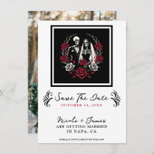Rood & Zwart Wit Rozen Skelet Save the Date Kaart (Voorkant / Achterkant)