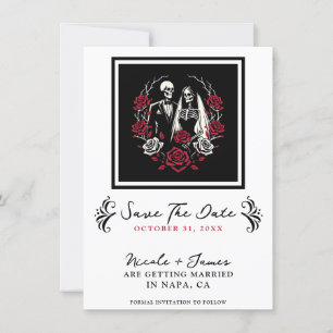 Rood & Zwart Wit Rozen Skelet Save the Date Kaart