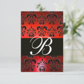ROOD ZWART WIT RUBY DAMASK MONOGRAM RSVP KAARTJE (Staand voorkant)