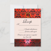 ROOD ZWART WIT RUBY DAMASK MONOGRAM RSVP KAARTJE (Achterkant)