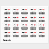Rood, zwart & wit snor & lippen Houndstooth Wo Vierkante Sticker (Vel)