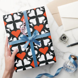 Rood, Zwart & Wit Spelen Kaart Symbolen Patroon Cadeaupapier