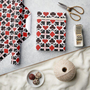 Rood, Zwart & Wit Spelen Kaart Symbolen Patroon Cadeaupapier