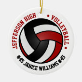 Rood, Zwart & Wit Volleybal 🏐 Keramisch Ornament (Voorkant)