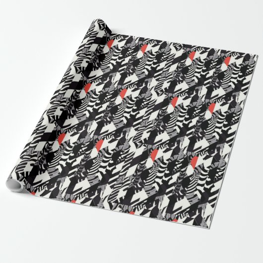 Rood Zwart Wit Zebra Abstract Cadeaupapier (Uitgerold)