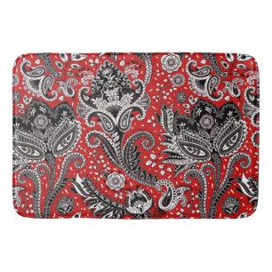 Rood Zwart & Witte Bloemige Paisley Boheemse Boho Badmat