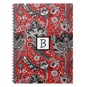 Rood Zwart & Witte Bloemige Paisley Boheemse Boho Notitieboek