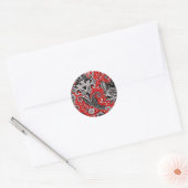 Rood Zwart & Witte Bloemige Paisley Boheemse Boho Ronde Sticker (Envelop)