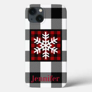 Rood, zwart, witte buffelplaat, Snowflake Hoesje-M iPhone 13 Hoesje