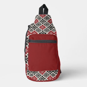 Rood Zwart Witte Geometrische Keffiyeh Folk Patroo Sling Bag