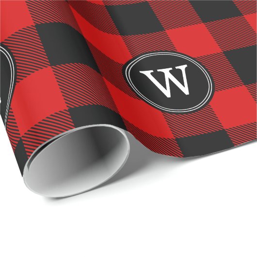 Rood Zwart XL Buffel Plaid Lumberjack 1IR Monogram Cadeaupapier (Rol Hoek)