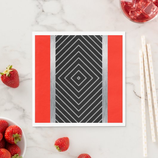 Rood, zwart, zilver en witte strepen servetten (Insitu)