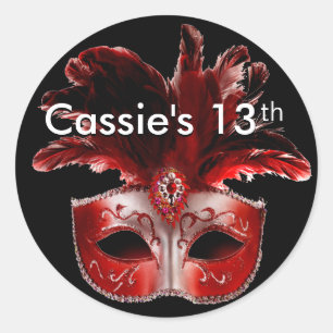 Rood, Zwart & Zilver Masquerade Party Sticker