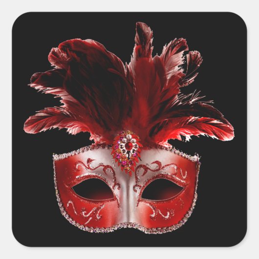 Rood Zwart & Zilver Masquerade Party Sticker (Voorkant)