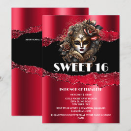 Rood zwart zoet 16 meisjes maskerade masker 3D gla Kaart