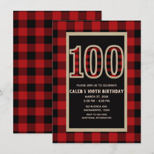 Rood Zwarte Buffalo Plaid 100e 100 Verjaardag Kaart