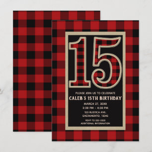 Rood Zwarte Buffalo Plaid 15e 15 Verjaardag Kaart