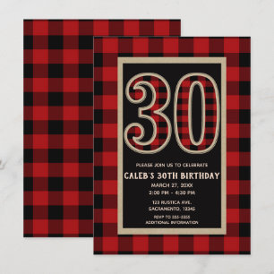 Rood Zwarte Buffalo Plaid 30e 30e Verjaardag Kaart