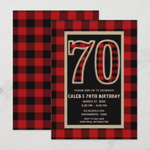 Rood Zwarte Buffalo Plaid 70e 70 Verjaardag Rustic Kaart