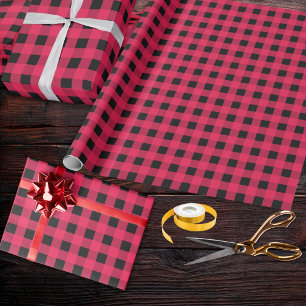 Rood Zwarte Buffalo Plaid Geruite Patroon Cadeaupapier