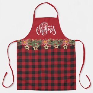 Rood-Zwarte Buffalo Plaid - Kerstbloemen Schort