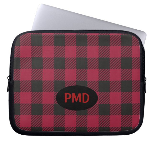Rood zwarte buffels, geplakt Initiaal monogram che Laptop Sleeve (Voorkant)