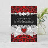 Rood Zwarte Damast Harten Boog 25e Verjaardag Kaart (Staand voorkant)