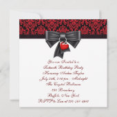 Rood Zwarte Damast Sweet 16 Verjaardagsfeestje Kaart (Achterkant)