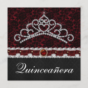 Rood Zwarte Damast Tiara Rood Zwart Quinceanera Kaart