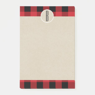 Rood Zwarte Geruite Kraft Landelijke Monogram Init Post-it® Notes