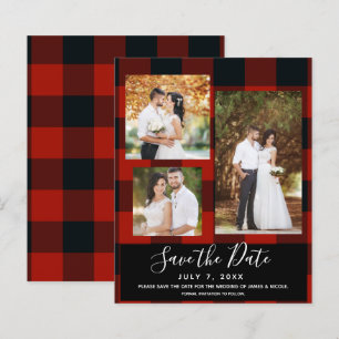 Rood Zwarte Ruitjes Geruit Trouwfoto Save the Date