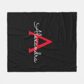 Rood Zwarte Script Meisjesachtige Monogram Naam Fleece Deken (Voorkant (Horizontaal))