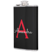 Rood Zwarte Script Meisjesnaam Monogram Heupfles (Links)