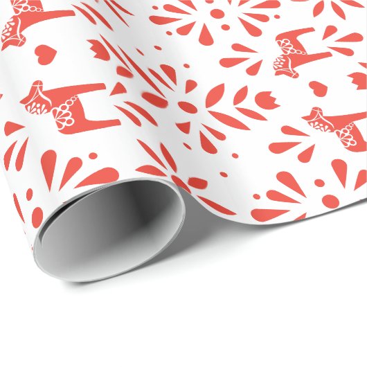 Rood Zweeds Dala Paard Wit Geschenk Wrap Cadeaupapier (Rol Hoek)