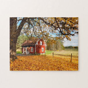 Rood Zweeds Huis in najaar leves Legpuzzel