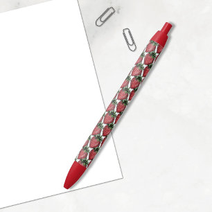 Roodaardbeienfruitpatroon terug naar school zwarte inkt pen