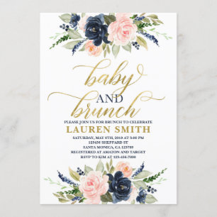 Roodachtig blauwe baby shower uitnodiging, brunch kaart