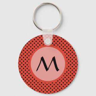 Roodachtig Oranje polka dot monogram Sleutelhanger