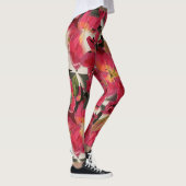 Roodachtige roze bloemen groene bladeren witte ach leggings (Rechts)