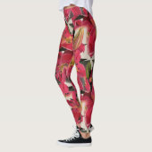 Roodachtige roze bloemen groene bladeren witte ach leggings (Links)