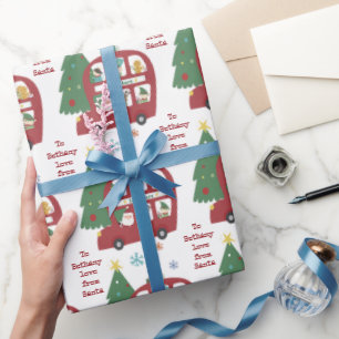 Roodbaars Bus Child Name Love Santa KerstKerstmis Cadeaupapier