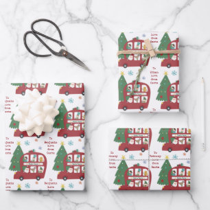 Roodbaars Bus Child Name Love Santa KerstKerstmis  Inpakpapier Vel