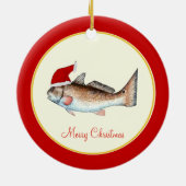 Roodbaars kerstkerstmanshat keramisch ornament (Achterkant)