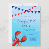 Roodbaars kookfeest rode kreeft blauw zee strand kaart (Voorkant)