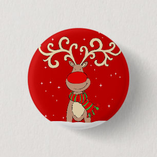 Roodbaarzen met rode neus kerstpin ronde button 3,2 cm