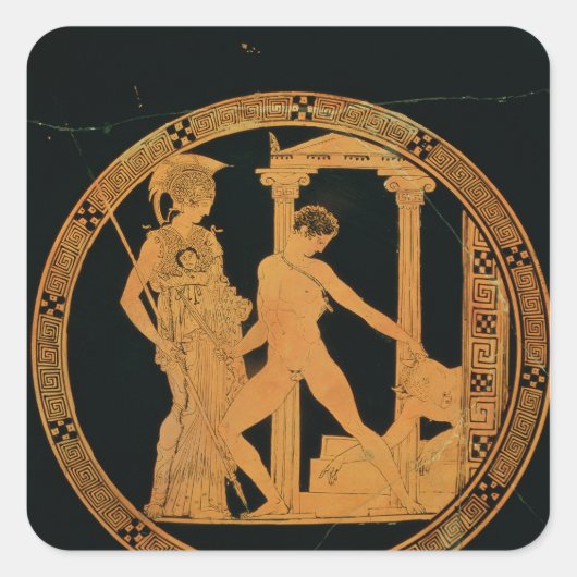 Roodbeeldbeker met afbeelding van Athena, Theseus Vierkante Sticker (Voorkant)
