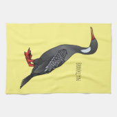 Roodbeige aalscholver cartoon theedoek (Horizontaal)