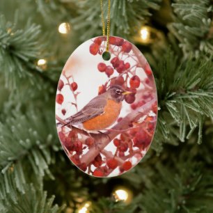 Roodbesrobin Keramisch Ornament