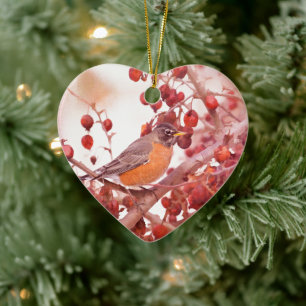 Roodbesrobin Keramisch Ornament