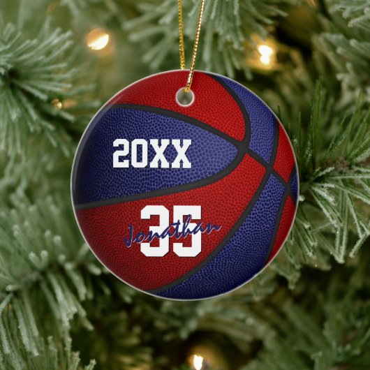roodblauwe jongens mannen basketbal keramisch ornament (Boom)